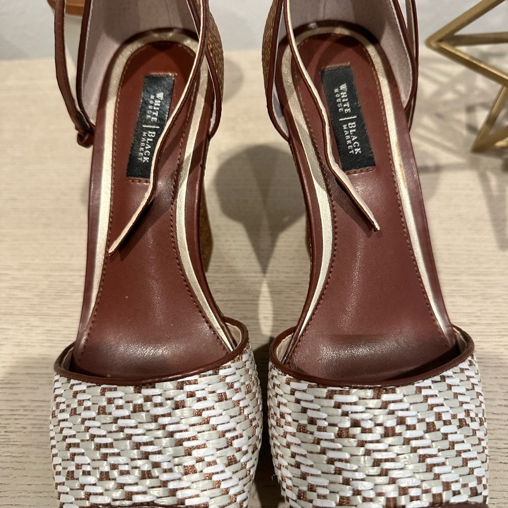 White House Black Market Brown and White Heels with Ankle Strap